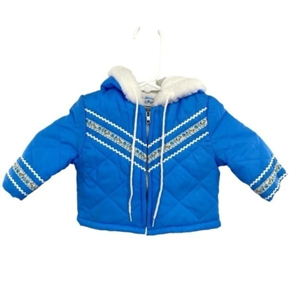 Vintage 70s Nursery Rhyme Baby Blue Quilted Coat
